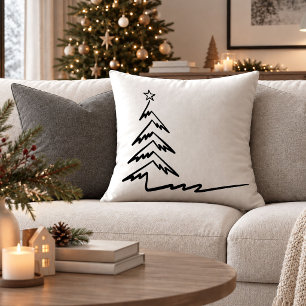 Elegant Black White Christmas Tree Art Pillow Deco