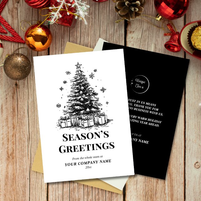 Elegant Black & White Christmas Tree Custom Logo  Holiday Card (Creator Uploaded)