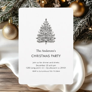 "Elegant Black & White Christmas Tree Party Invitation