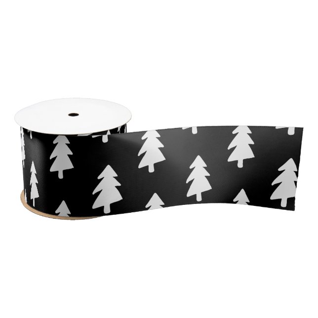 Elegant Black & White Christmas Tree Pattern Satin Ribbon (Spool)