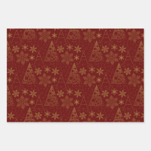 Elegant Black White Christmas Tree Pattern  Wrapping Paper Sheet