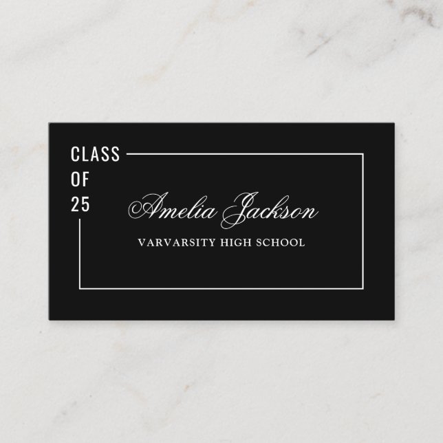 Elegant Black White Class Of 25 Graduate Name Card (Front)