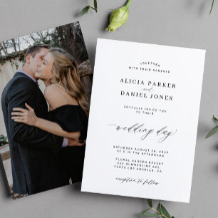 Elegant black white classic custom photo wedding invitation