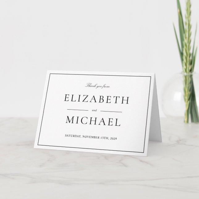 Elegant Black & White Classic Script Thank You Card (Front)
