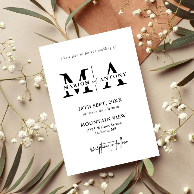 Elegant Black & White Classic Script Wedding Invitation (Elegant black and white script invitation brings timeless sophistication to your wedding day)
