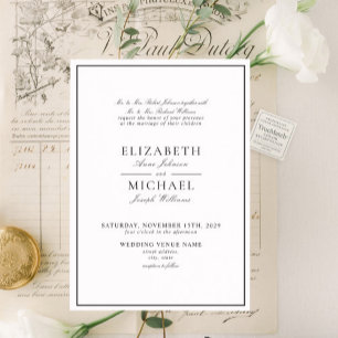Elegant Black & White Classic Script Wedding Invitation