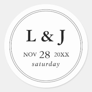 Elegant Black & White Classic Script Wedding Round Sticker