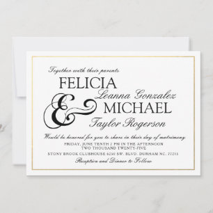 Elegant Black White Classic Style Wedding Invite