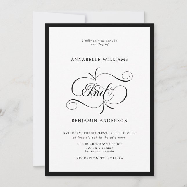 Elegant Black & White Classic Wedding Invitation (Front)