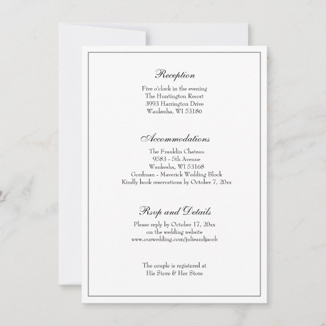 Elegant Black & White Classic Wedding Reception In Invitation (Front)