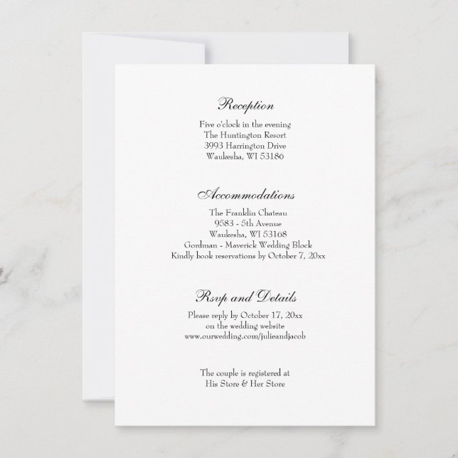 Elegant Black & White Classic Wedding Reception In Invitation (Front)