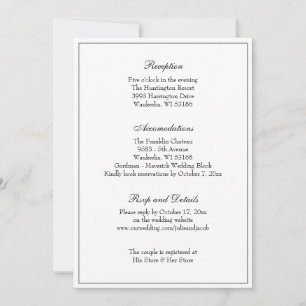 Elegant Black & White Classic Wedding Reception Invitation