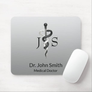 Elegant Black White Classy Noble Medical Asclepius Mouse Mat