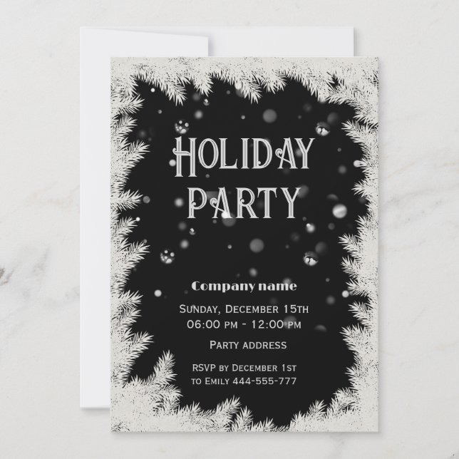 Elegant Black white corporate holiday party Invitation (Front)