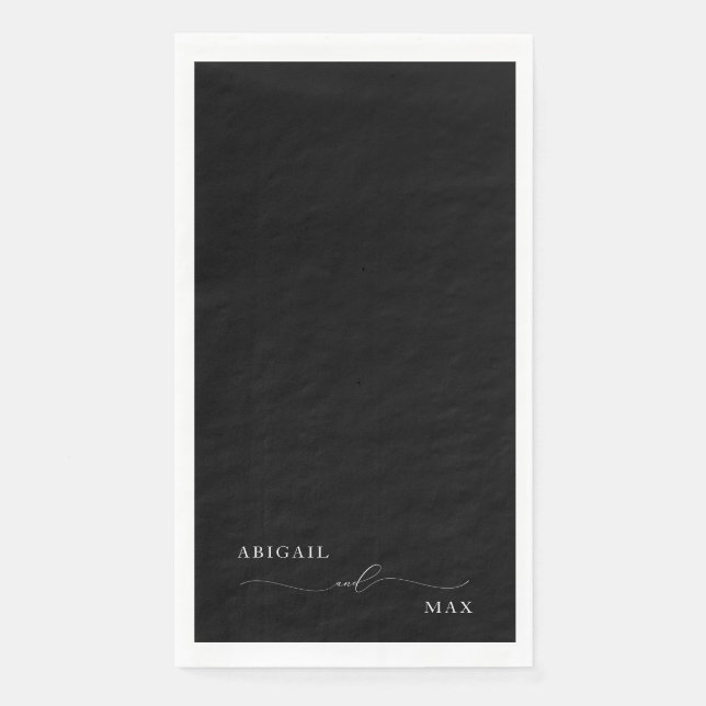Elegant Black & White Couple Names Wedding  Napkin (Front)