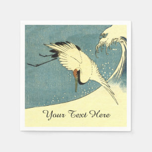 Elegant Black White Crane Flying over Ocean Wave Napkin