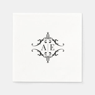 Elegant Black & White Crest Monogram Wedding  Napkin