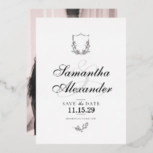 Elegant Black & White Crest Save the Date