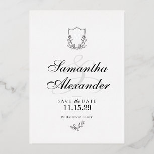 Elegant Black & White Crest Save the Date