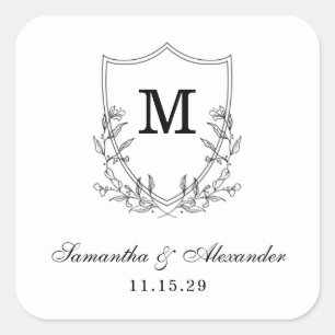 Elegant Black & White Crest Square Sticker