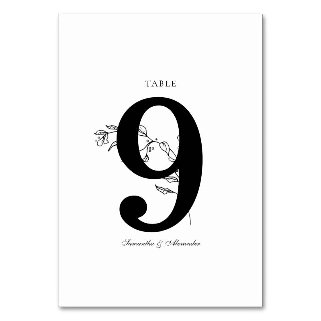 Elegant Black & White Crest Table Number (Front)