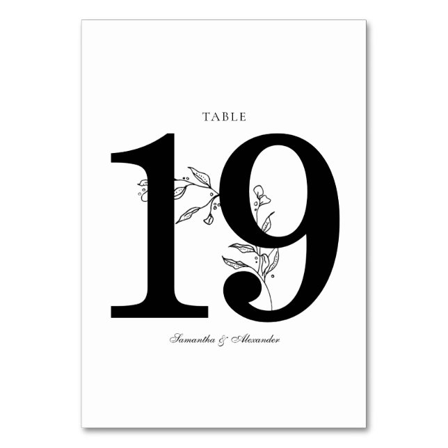 Elegant Black & White Crest Table Number (Front)