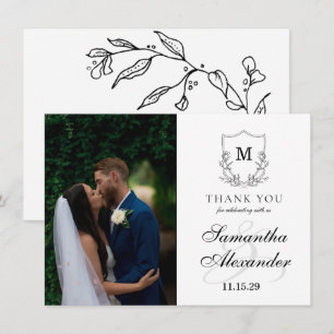 Elegant Black & White Crest Thank You Card