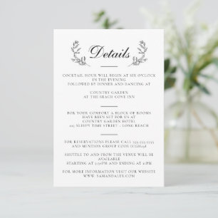 Elegant Black & White Crest Wedding Enclosure Card