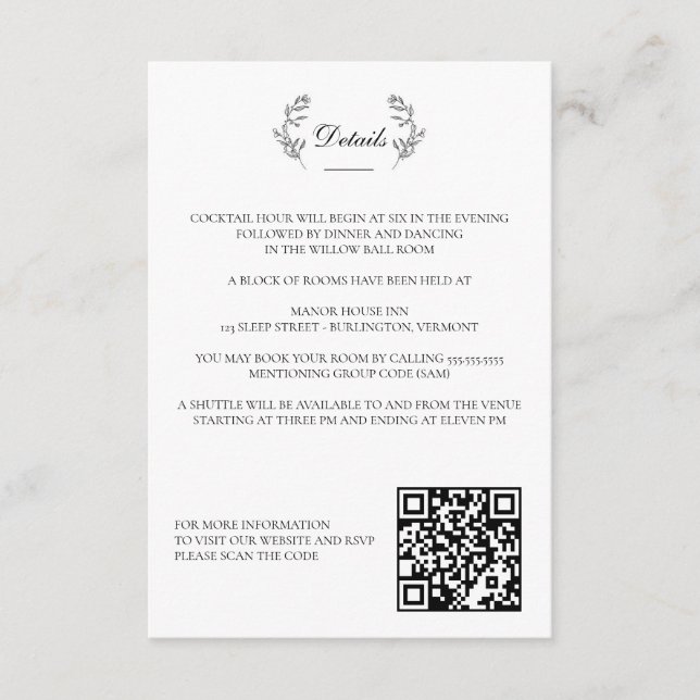 Elegant Black & White Crest Wedding Enclosure Card (Front)