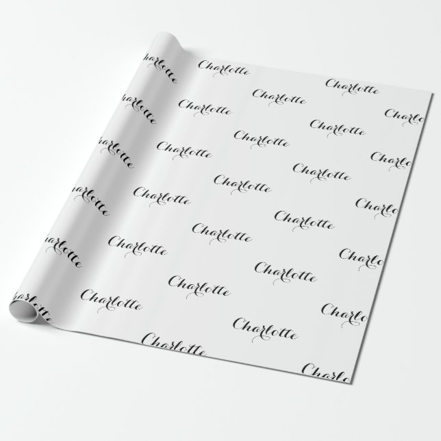 Elegant black & white custom calligraphy name cute wrapping paper (Unrolled)