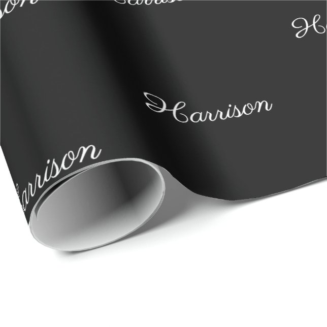 Elegant black white custom classic script name  wrapping paper (Roll Corner)