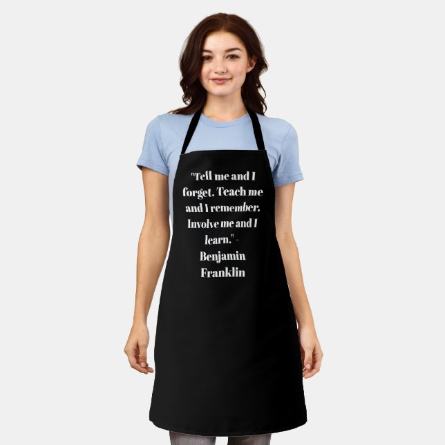 Elegant black white custom name text phrase quote apron (Worn)