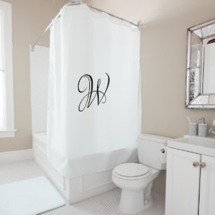 Elegant black & white custom script monogram shower curtain