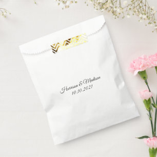 Elegant black white custom script name wedding favour bags