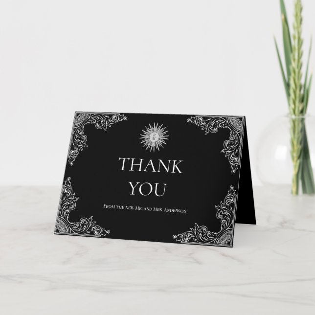 Elegant Black &White Custom Wedding Thank You Card (Front)