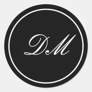 Elegant Black White Customise Monogram Stickers