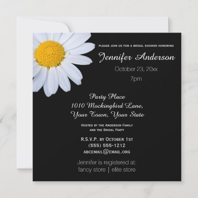 Elegant Black White Daisy Theme Bridal Shower Invitation (Front)