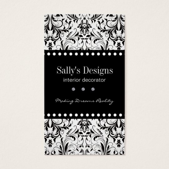 Elegant Black & White Damask Business Card