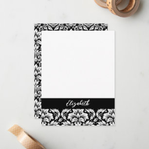 Elegant Black White Damask Card