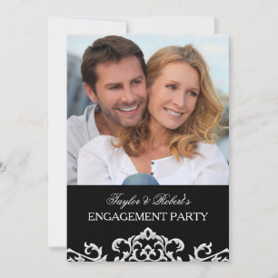 Elegant Black & White Damask Engagement Party Invitation