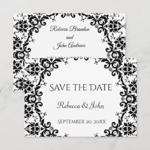 Elegant Black & White Damask Floral Wedding Save The Date