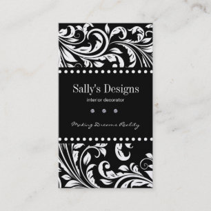 Elegant Black & White Damask Interior Designer Business Card
