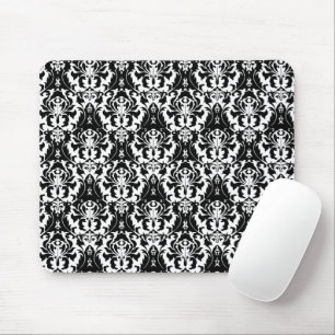 Elegant Black & White Damask Mouse Mat