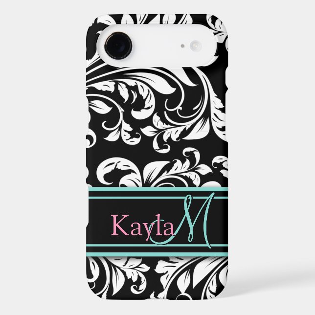 Elegant Black & White Damask Pattern with Monogram Case-Mate Samsung Galaxy Case (Back)