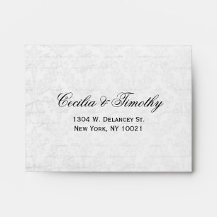 Elegant Black & White Damask Wedding RSVP Linen A2 Envelope