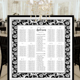 Elegant Black White Damask Wedding Seating Chart