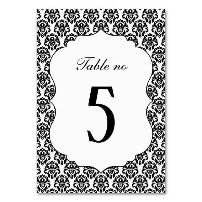 Elegant Black White Damask Wedding Table Number (Back)