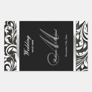 Elegant Black & White Damask Wine Labels
