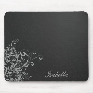 Elegant black white damask with floral mouse mat
