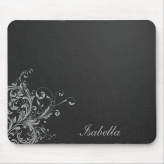 Elegant black white damask with floral mouse mat